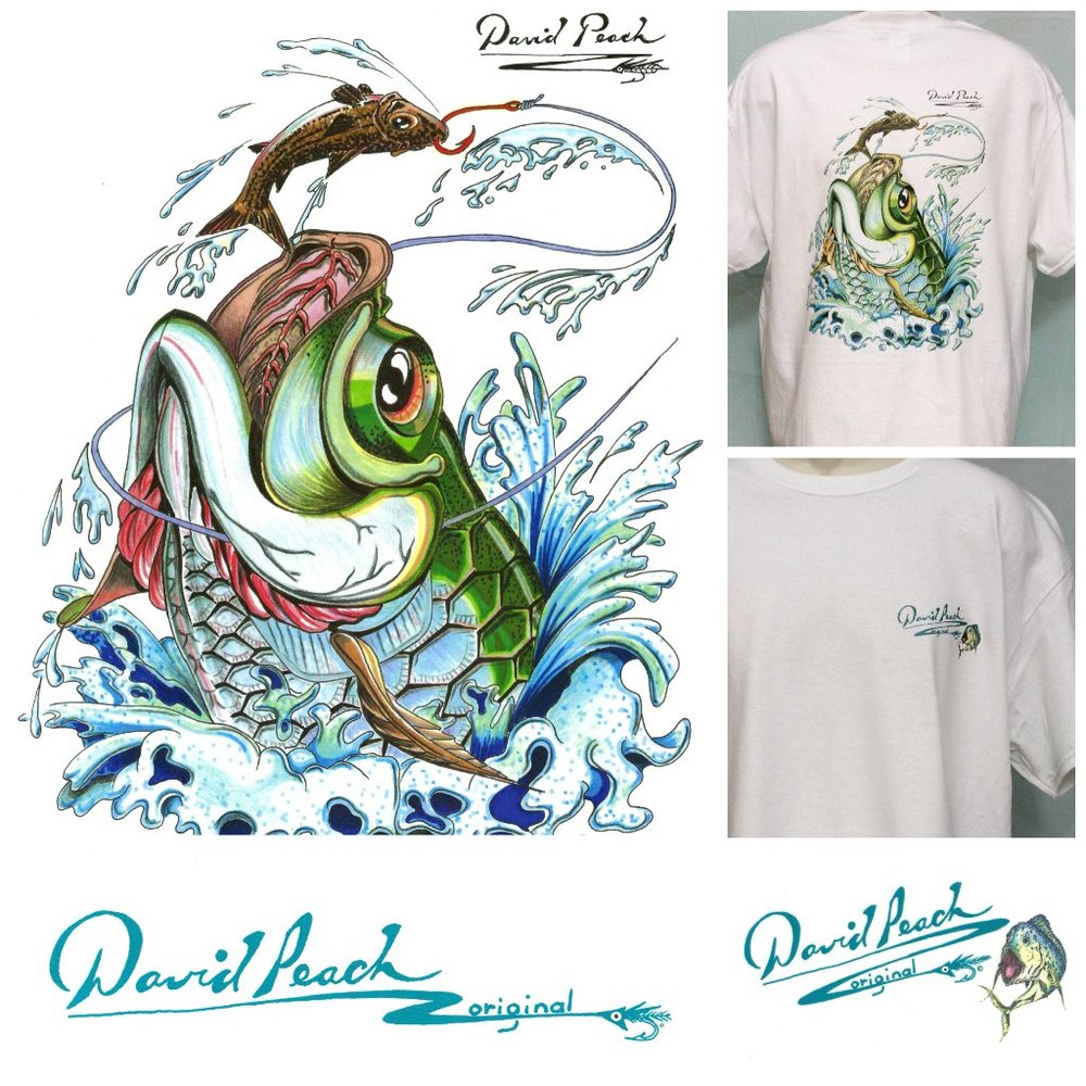 Colorful Nautical Fishing T-Shirt Tarpon Fish Breaching Water Bait on Hook XL